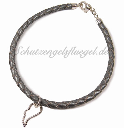 Lederarmband metallic mit XXS Flügel aus Silber, stahlgrau