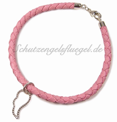 Lederarmband mit XS Flügel aus Silber, rosa